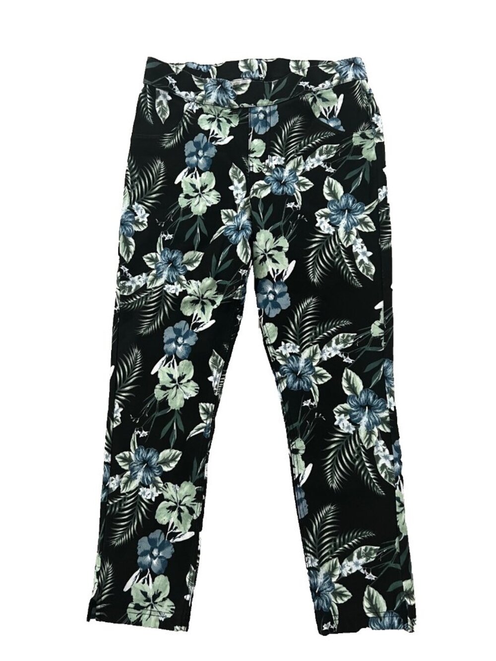 HUE Tropical Floral Print Leggings Black Multi ( M )